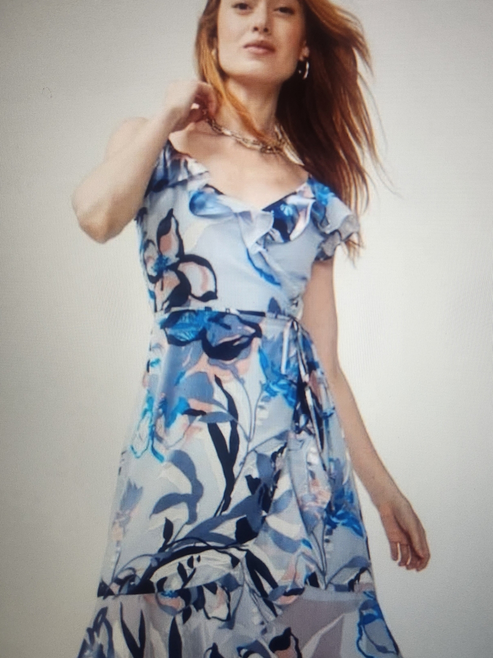 Floral Ruffle Wrap Midi Dress - Light Blue - Picture 5 of 6